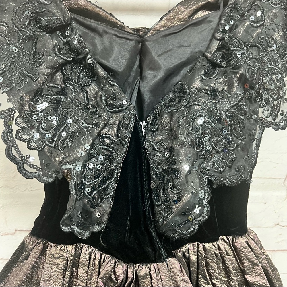 Vintage 1980’s Jessica McClintock Dress Size 6 Black Gold Velvet Metallic Full - Picture 6 of 14
